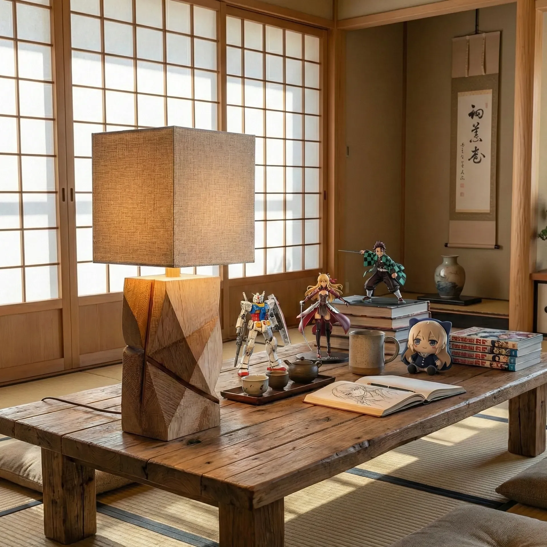 AeternaInk Wooden Lamp in a cozy setting