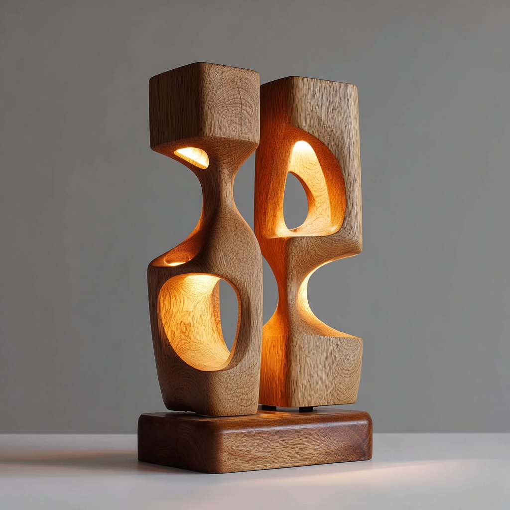 Handcrafted Organic Hollow Wood Table Lamp Sculptural Ambient Night Light For Zen Living Room Bedroom Art Decor