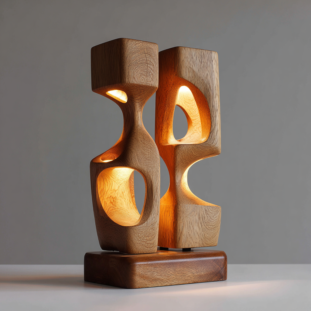 Handcrafted Organic Hollow Wood Table Lamp Sculptural Ambient Night Light For Zen Living Room Bedroom Art Decor