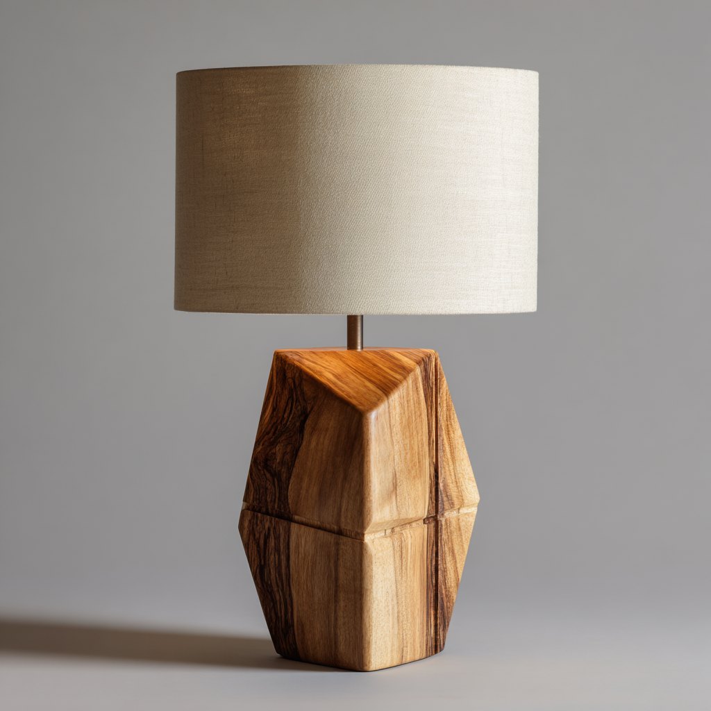 The Prism | Handcrafted Geometric Solid Wood Table Lamp with Linen Shade