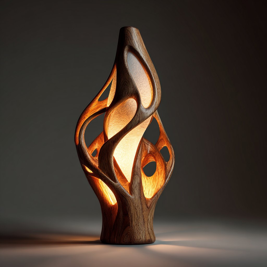 Handcrafted Organic Abstract Wood Sculpture Lamp Modern Zen Aromatherapy Diffuser Art Decor Night Light for Living Room Bedroom