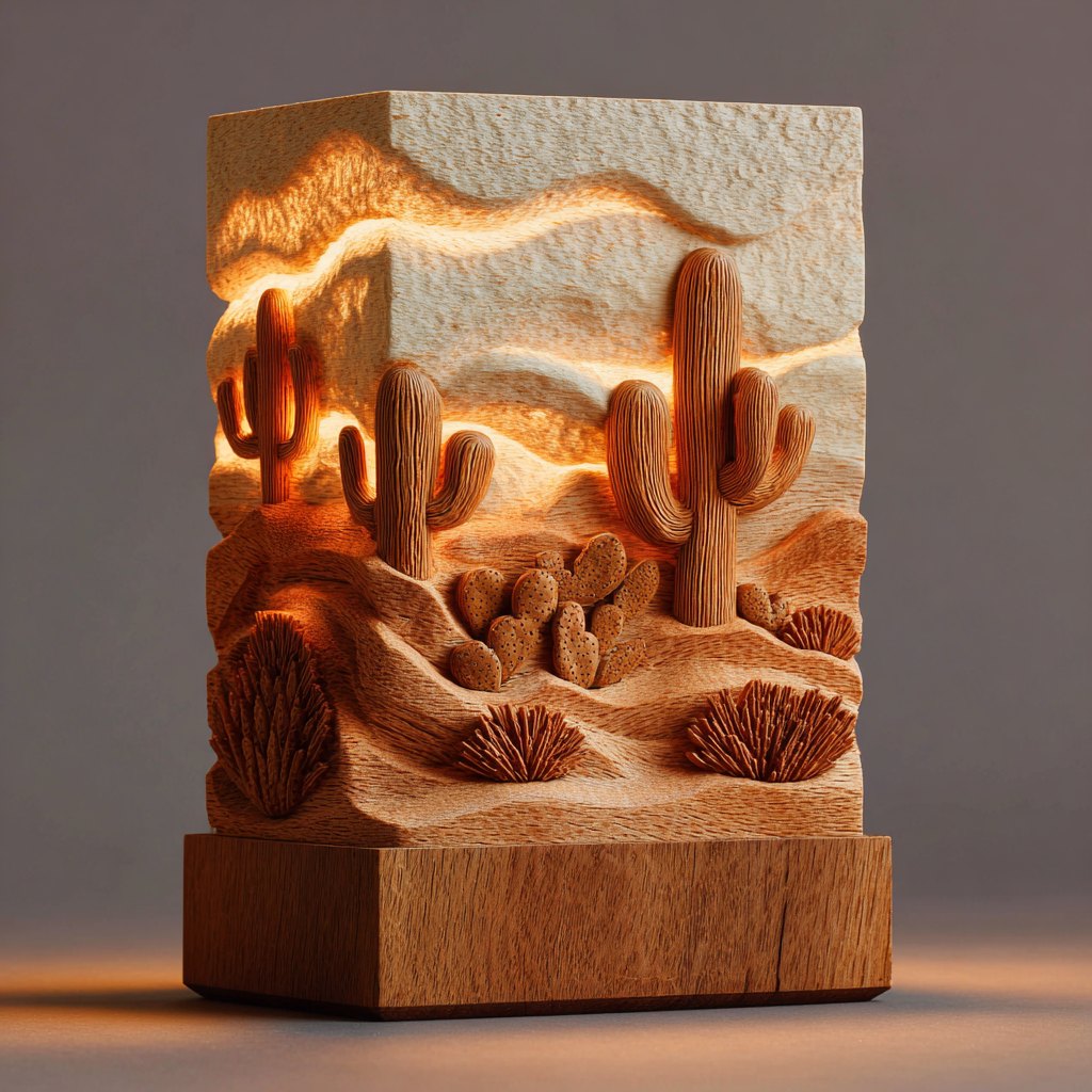 Handcrafted Wooden Desert Cactus Aromatherapy Night Light With Warm Ambient LED Glow For Rustic Boho Home Decor And Relaxation Gift