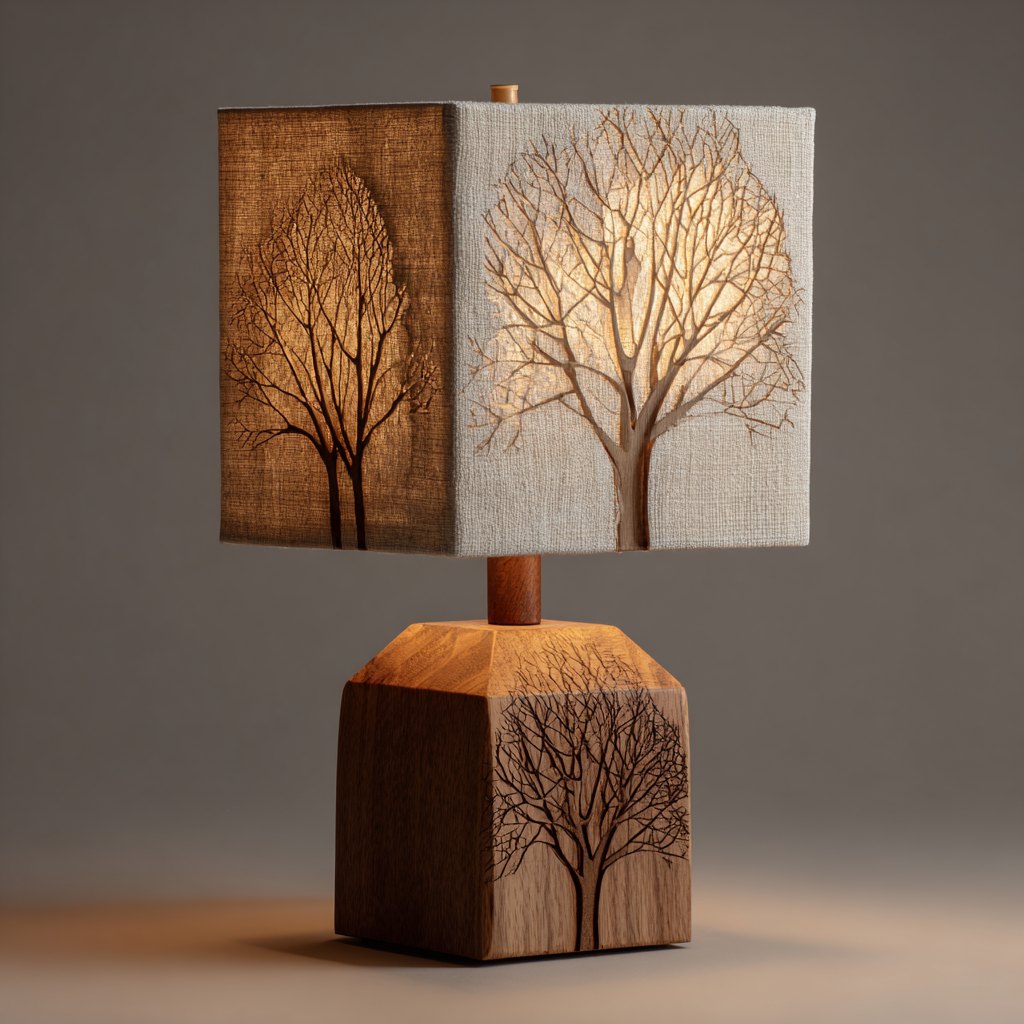 Natural Wood Tree Of Life Aromatherapy Table Lamp With Textured Linen Shade And Warm Ambient Bedside Night Light For Zen Home Decor